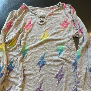 Flowers By Zoe Long Sleeve Gray Top with Bolts and Studs (2T)